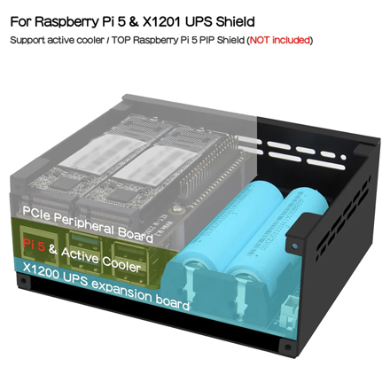 Geekworm X1201-C1 Metal Case for Raspberry Pi 5 X1201 UPS Shield