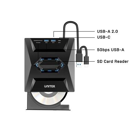 Unitek T1037A01 5-in-1 External Optical Drive with USB Hub (USB-A