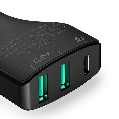 Aukey CC-Y3 3-Port Car Charger USB-C Quick Charge