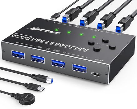 AMS 4 Port VGA Switch, 4 in 1 Out VGA Splitter, 4x1 VGA Switch Box for Four Hosts One Monitor