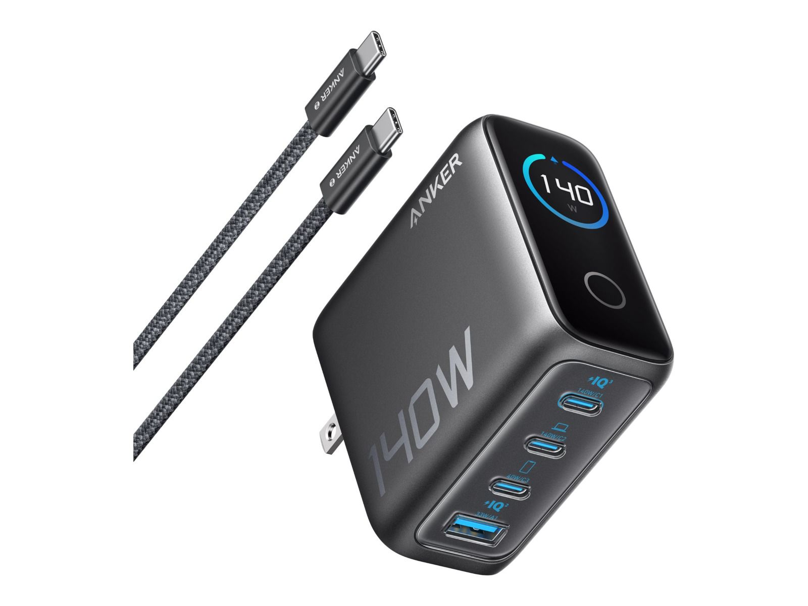 Anker B26971Z1 Charger 140W 3 USB-C 1 USB-A Dark Gray - Fast