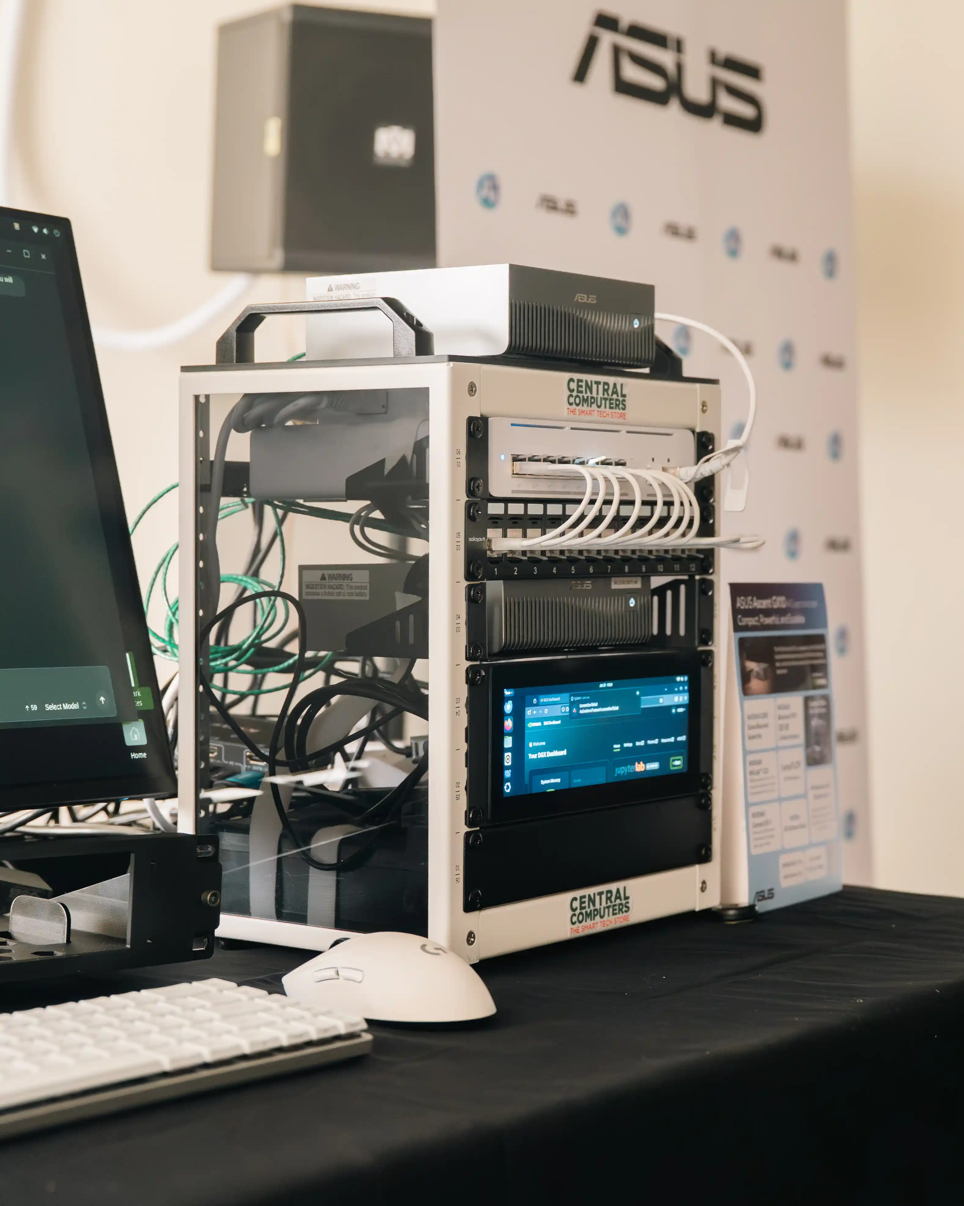 Custom 10-inch mini-rack containing two ASUS Ascent GX10 systems